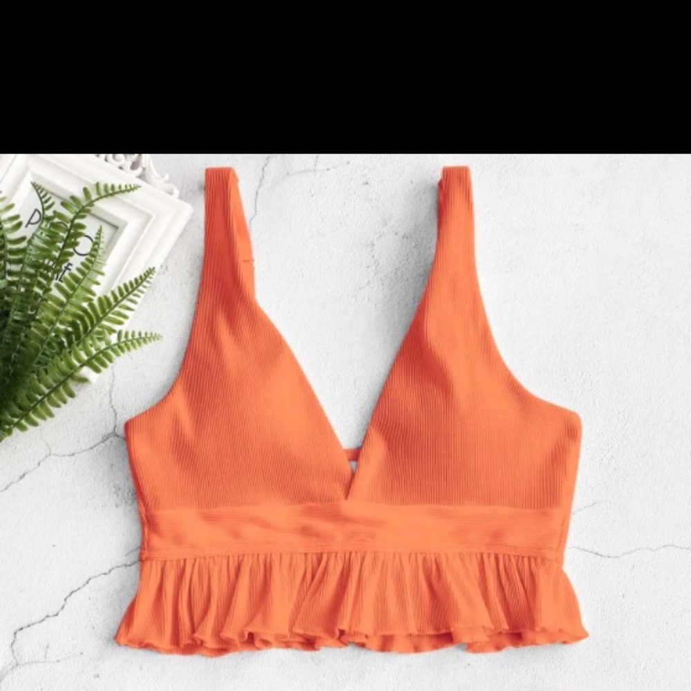 NEW ZAFUL Ruffled Textured Ribbed Tankini Set